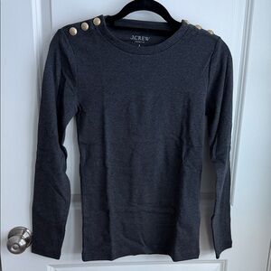 J. Crew Charcoal Long Sleeve Tee with Gold Buttons
